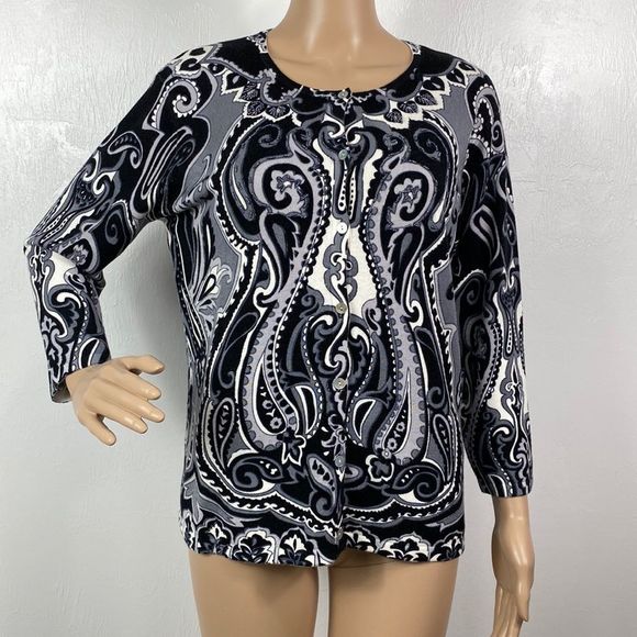 Pierri New York Sweaters - Pierri New York Black and Gray Patterned Cardigan